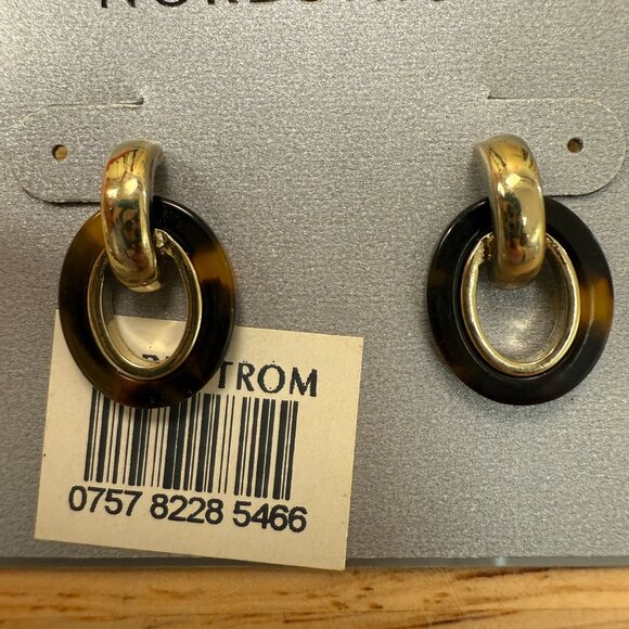 Nordstrom Gold-Tone & Tortoiseshell Oval Drop Earrings Nickel-Free 1.25-Inch Dro - Picture 6 of 7